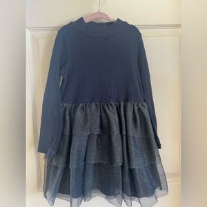 Navy crew cuts dress with tulle skirting. Size 5